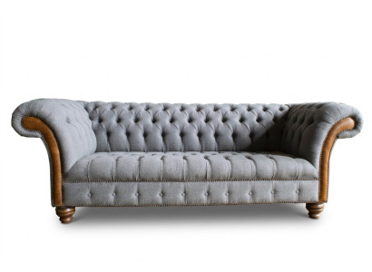 Élégant canapé 3 places Chesterfield gris de luxe pour le salon