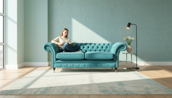 Canapé Chesterfield turquoise Designer 3 places Canapé de luxe pour salon