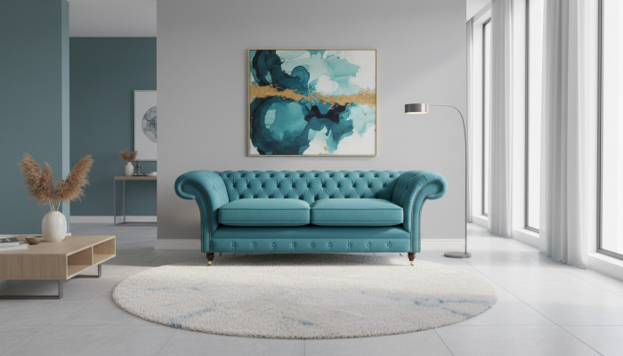 Canapé Chesterfield turquoise Designer 3 places Canapé de luxe pour salon