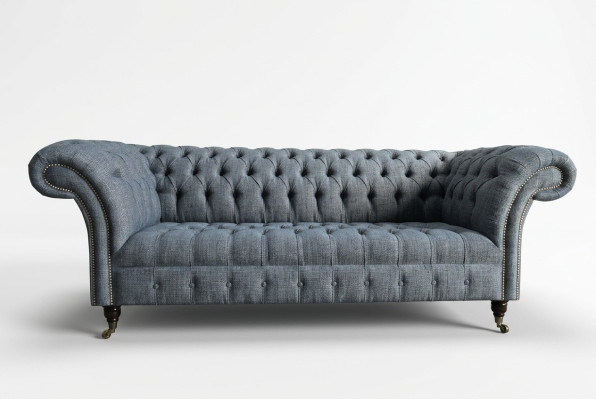 Canapé de designer en tissu gris Chesterfield 3 places de luxe