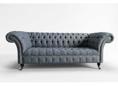 Canapé de designer en tissu gris Chesterfield 3 places de luxe