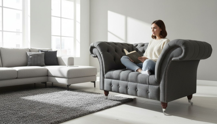 Chesterfield Design Canapé en Tissu Fauteuil 1.5 Places Canapés Lounge Neuf Club