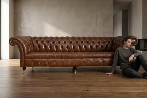 Canapé Chesterfield Marron Canapé Canapé 4 Places en Tissu Sièges Suite Canapés 265cm