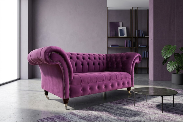 Chesterfield Design Luxus Canapé Sofa Ensemble de Sièges Cuir Tissu Violet Neuf