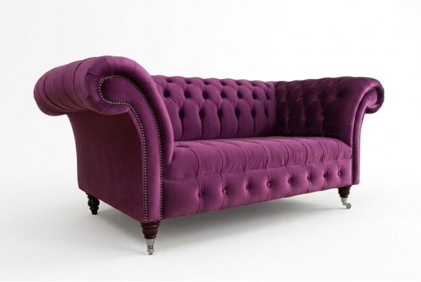 Chesterfield Design Luxus Canapé Sofa Ensemble de Sièges Cuir Tissu Violet Neuf