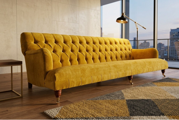 Canapé Chesterfield classique 4 places Canapés Cuir Jaune Design Tapisserie