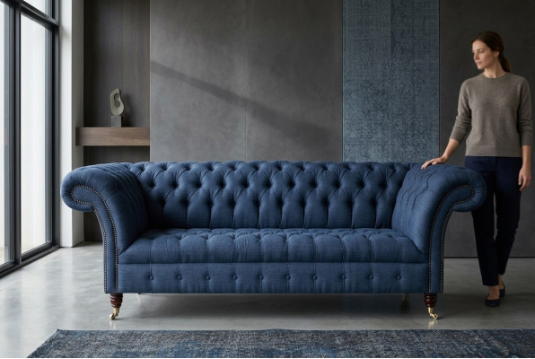Chesterfield Canapé Couch Textile Tissu Coussin Canapés Sofas Sofa Rembourrage Velours 3 Places