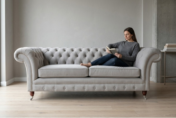 Chesterfield Canapé Sofa Polster 3 Places Canapés Salon Garniture Canapé Blanc Neuf