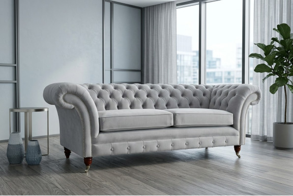 Chesterfield Canapé Sofa Polster 3 Places Canapés Salon Garniture Canapé Blanc Neuf