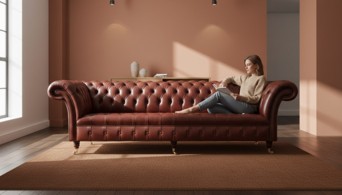 Canapé XXL Chesterfield 4 places en tissu de luxe classique