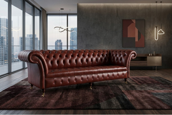 Canapé XXL Chesterfield 4 places en tissu de luxe classique