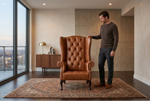 Fauteuil Chesterfield Wingback Canapé Tissu Tapisserie Marron Lounge