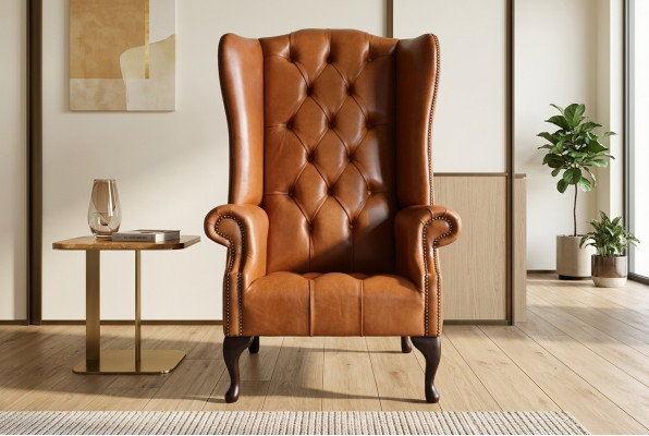 Fauteuil Chesterfield Wingback Canapé Tissu Tapisserie Marron Lounge
