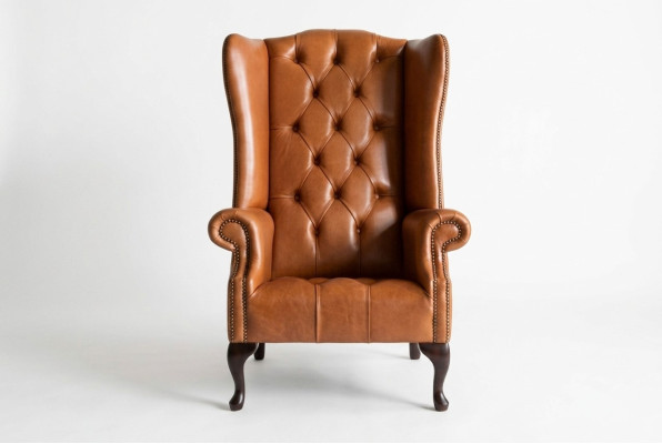 Fauteuil Chesterfield Wingback Canapé Tissu Tapisserie Marron Lounge
