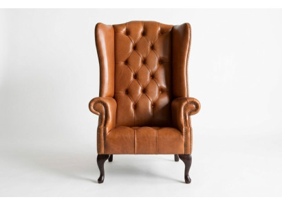 Fauteuil Chesterfield Wingback Canapé Tissu Tapisserie Marron Lounge