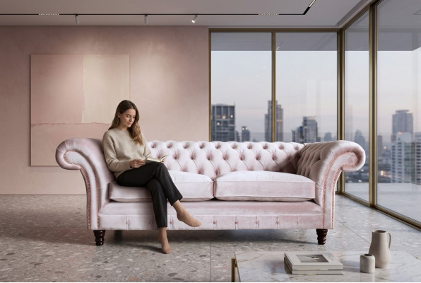 Canapé Chesterfield 3 places design canapé sofa rembourré textile trois places