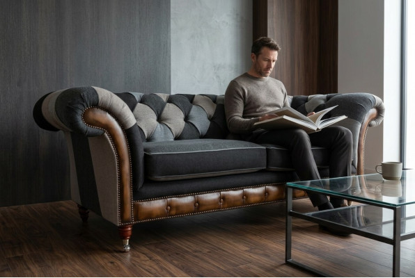 Durable Chesterfield Canapé Sofa Rembourrage en tissu microfibre Coussin de siège