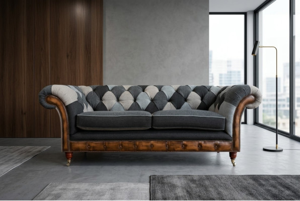 Durable Chesterfield Canapé Sofa Rembourrage en tissu microfibre Coussin de siège