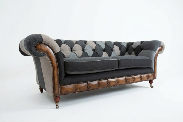 Durable Chesterfield Canapé Sofa Rembourrage en tissu microfibre Coussin de siège