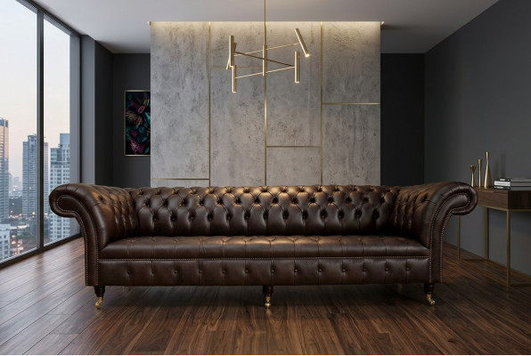 Canapé Chesterfield marron 4 places en tissu pour salon design