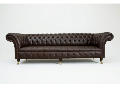 Canapé Chesterfield marron 4 places en tissu pour salon design