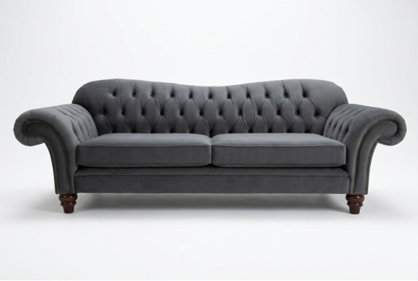 Grand canapé 4 places Canapé Chesterfield avec revêtement en tissu gris pour siège_SUITE newTextile