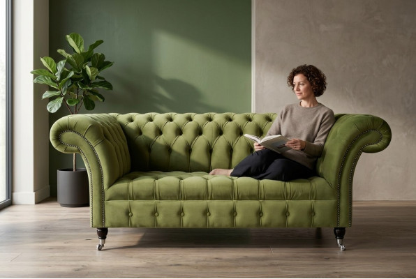 Canapé Chesterfield 2 places rembourré en textile, tissu, cuir, canapés, sofa.