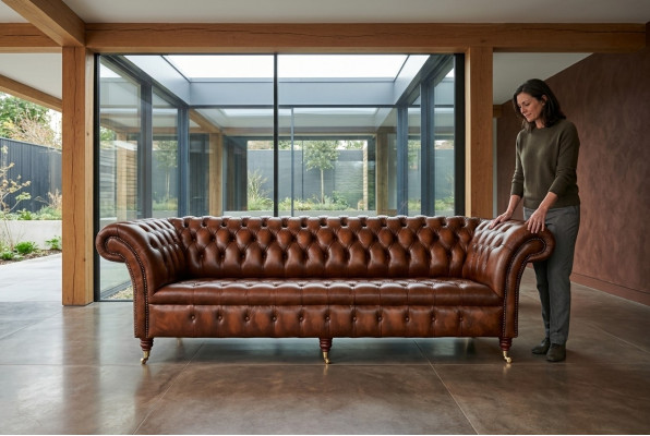Chesterfield Canapé 4 Places Rembourré Canapé Style Moderne Canapé en Cuir Tissu Canapés en Cuir.