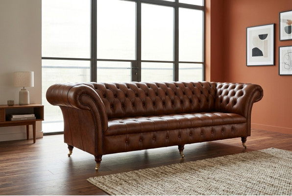 Chesterfield Canapé 4 Places Rembourré Canapé Style Moderne Canapé en Cuir Tissu Canapés en Cuir.