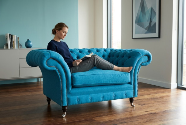 Canapé bleu sofa coussins Chesterfield sièges tissu textile cuir canapés neufs