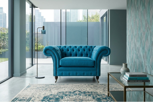 Canapé bleu sofa coussins Chesterfield sièges tissu textile cuir canapés neufs