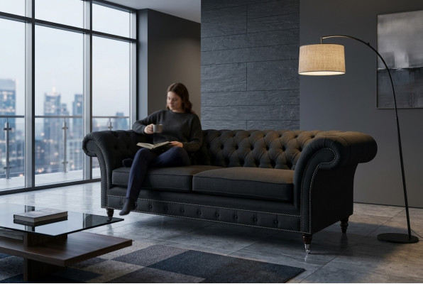 Canapé 3 places Chesterfield noir moderne de luxe