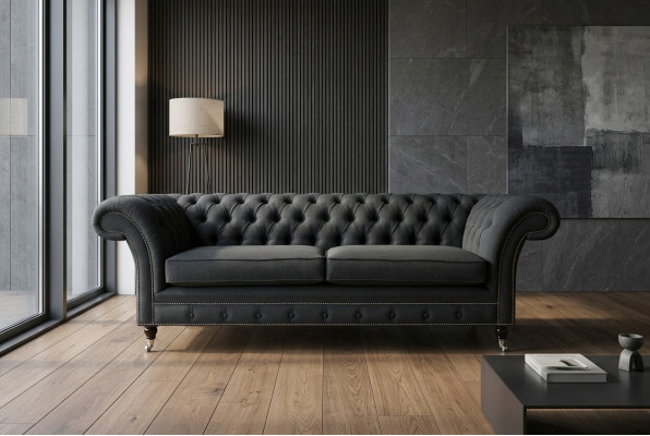 Canapé 3 places Chesterfield noir moderne de luxe