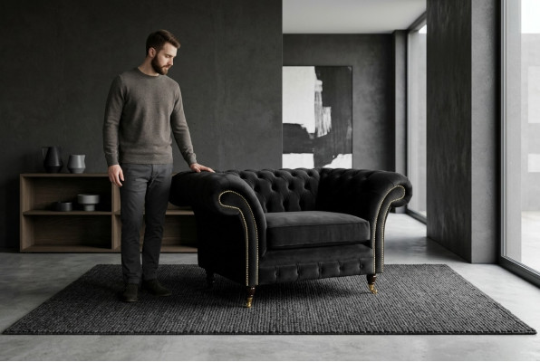 Canapé Chesterfield en tissu, fauteuil 1,5 places, canapé lounge, neuf, club.