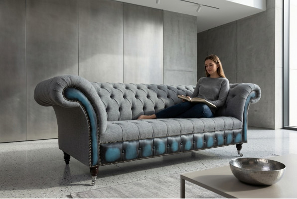 Designer canapés Chesterfield gris revêtement textile canapés fauteuils meubles de détente