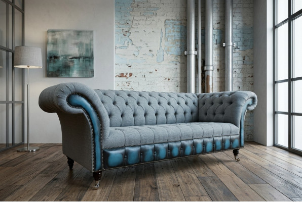 Designer canapés Chesterfield gris revêtement textile canapés fauteuils meubles de détente