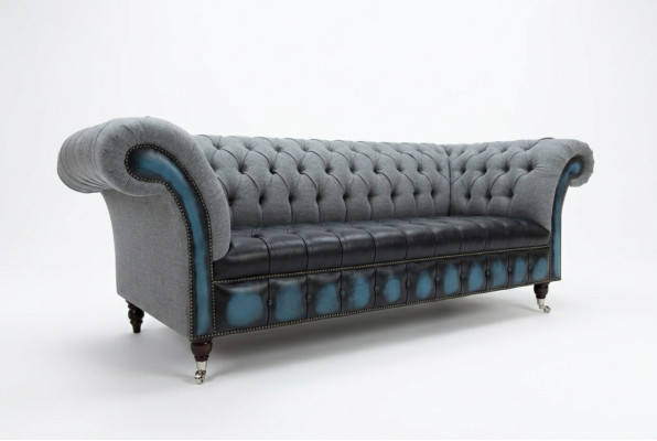 Designer canapés Chesterfield gris revêtement textile canapés fauteuils meubles de détente