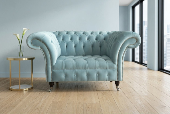 Chesterfield design canapé en tissu fauteuil 1,5 places canapé sofas lounge bleu velours
