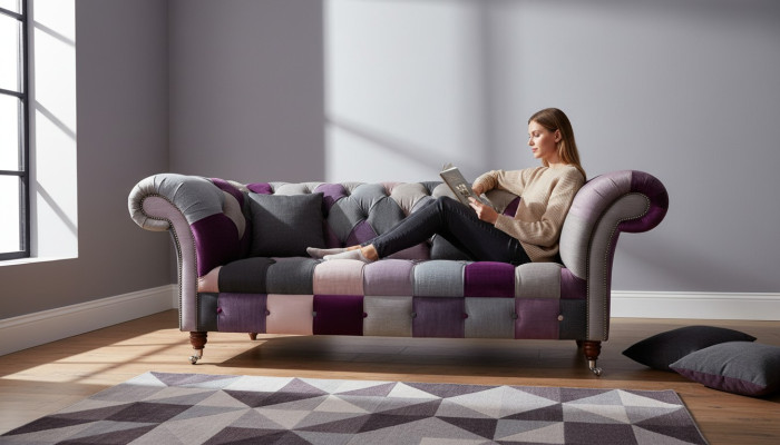 Conception canapé tissu canapé club luxueux 3 places en tissu rembourré