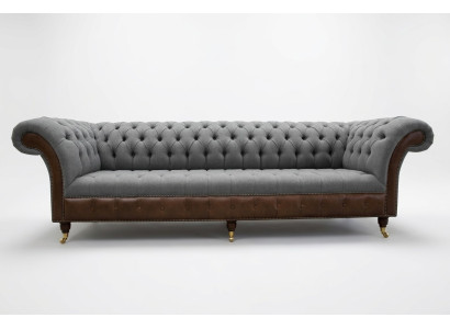 Canapé Chesterfield 4 places en cuir gris pour salon nouveau