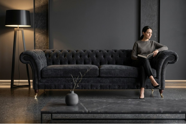 Canapé Chesterfield de haute qualité Rembourrage Canapé quatre places Tissu tissé XXL