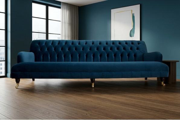 Grand canapé Chesterfield bleu quatre places XXL de luxe en tissu Canapé Rembourré