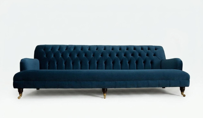 Grand canapé Chesterfield bleu quatre places XXL de luxe en tissu Canapé Rembourré