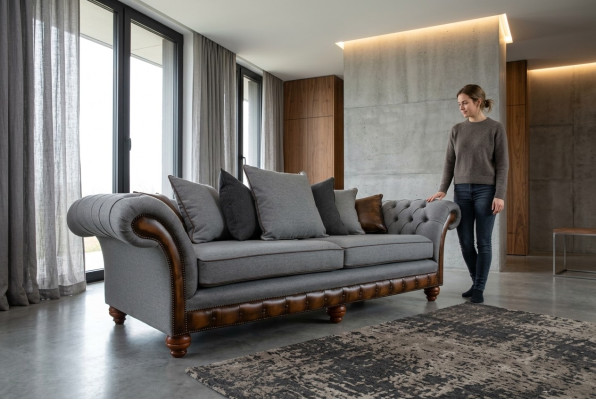 Design de canapé Chesterfield classique 4 places Rembourrage de luxe en textile Canapés