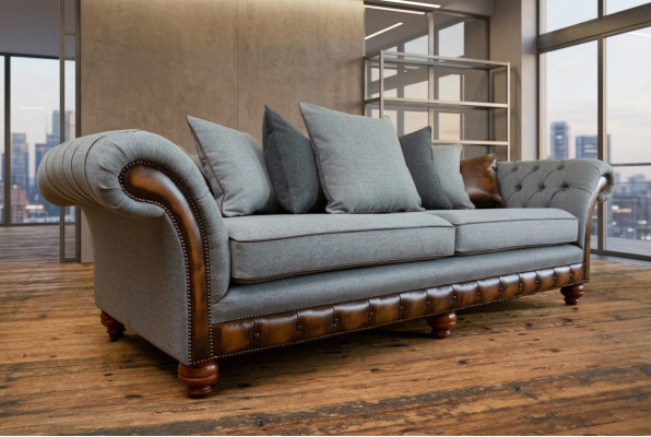 Design de canapé Chesterfield classique 4 places Rembourrage de luxe en textile Canapés