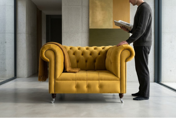 Fauteuil Design Chesterfield Sofa Canapé Rembourrage Textile de Luxe Canapés 1 Place #376
