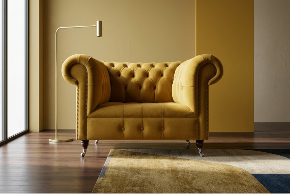 Fauteuil Design Chesterfield Sofa Canapé Rembourrage Textile de Luxe Canapés 1 Place #376