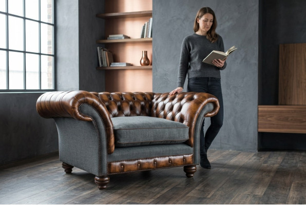 Canapé design Chesterfield en tissu, fauteuil 1,5 places, canapé rembourré, lounge, club neuf.