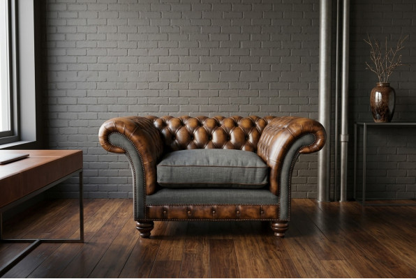Canapé design Chesterfield en tissu, fauteuil 1,5 places, canapé rembourré, lounge, club neuf.