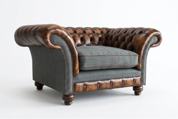Canapé design Chesterfield en tissu, fauteuil 1,5 places, canapé rembourré, lounge, club neuf.